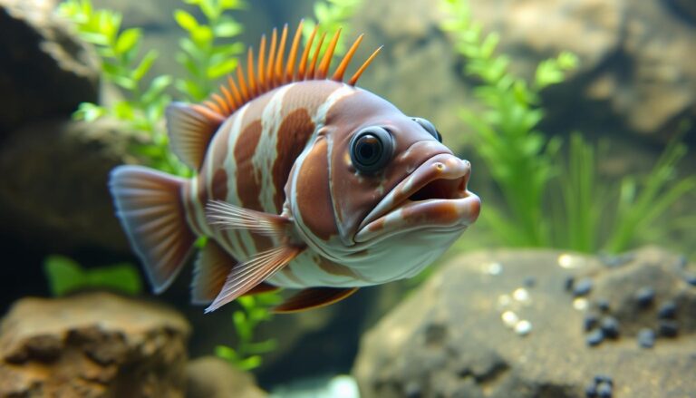 An aggressive Oscar fish displaying territorial behavior in an aquarium setting