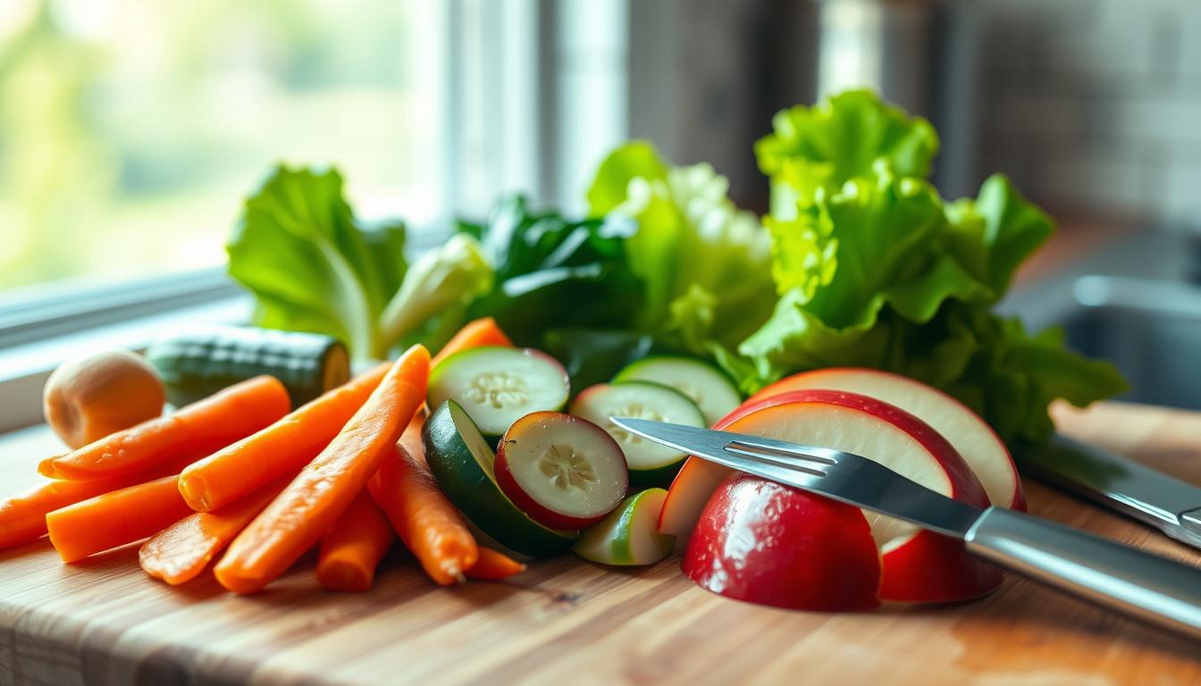 Preparing fruits and vegetables for koi fish