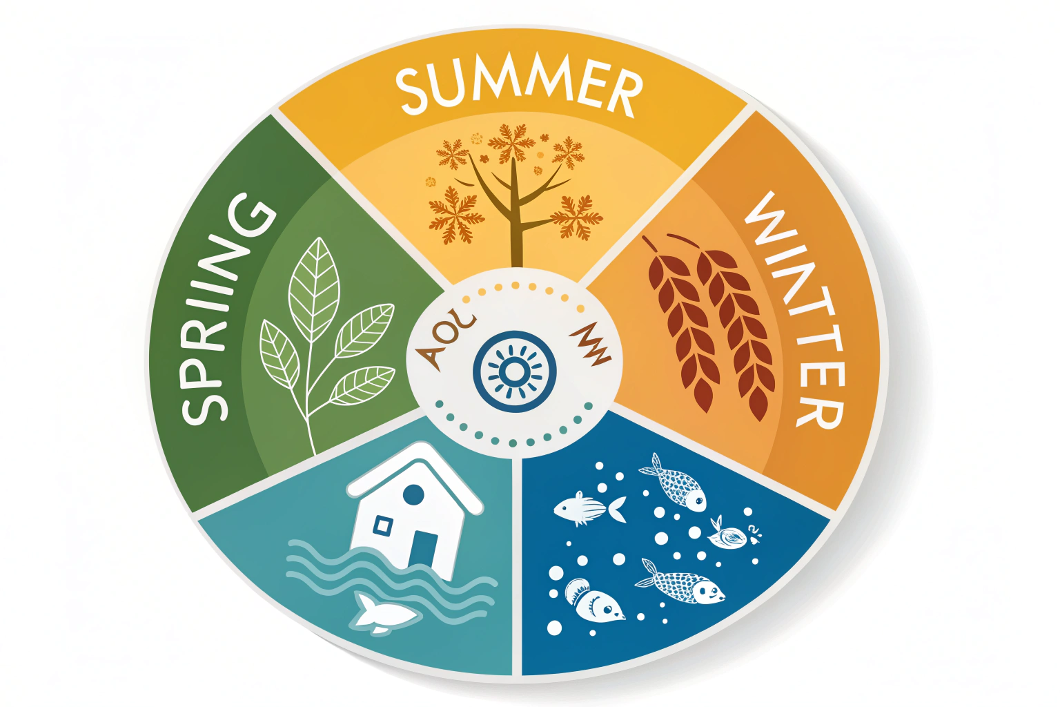 a circular calendar wheel showing seasonal koi fee