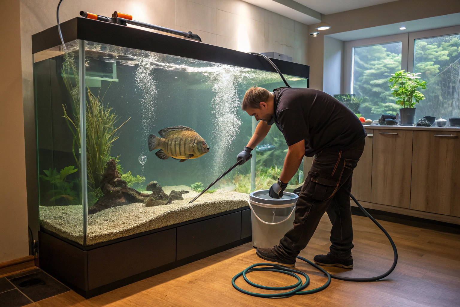 a clean well maintained oscar fish tank during cl 1