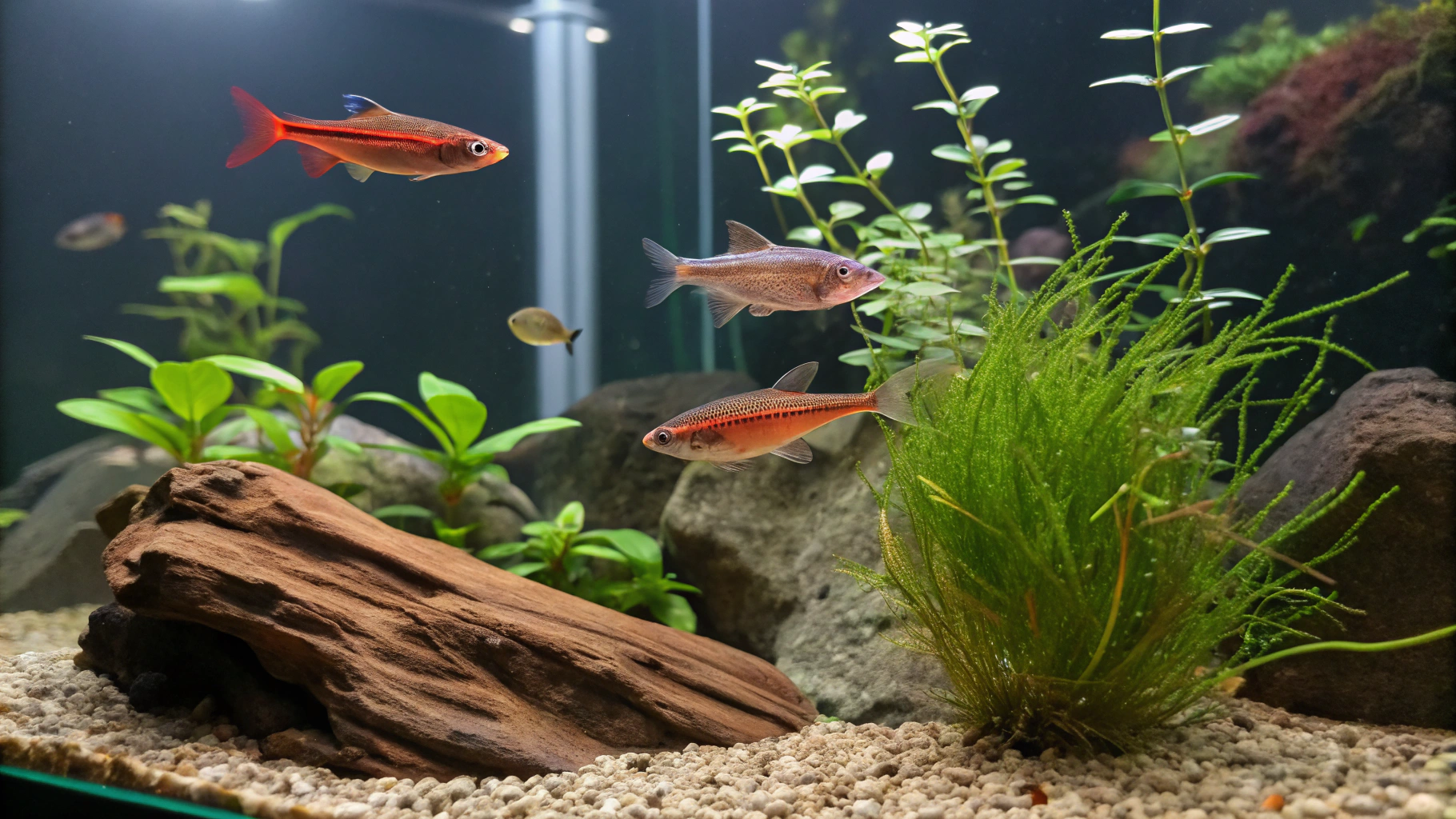 a peaceful community aquarium featuring cherry bar