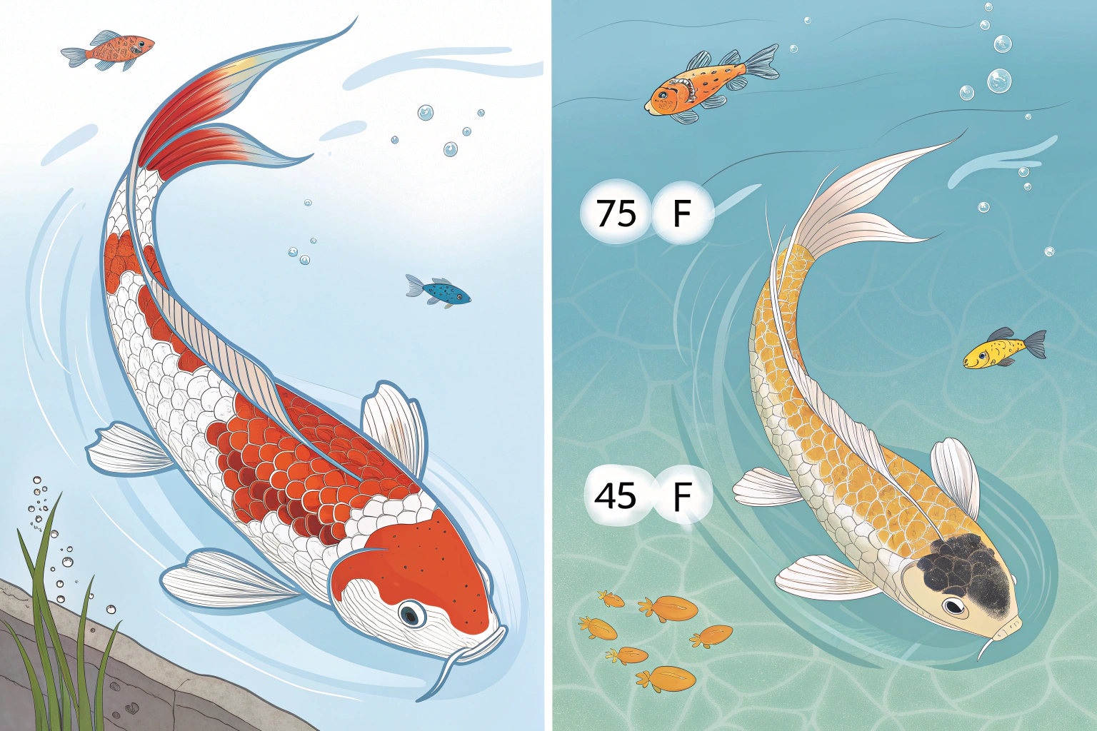a side by side comparison showing koi fish interna 1