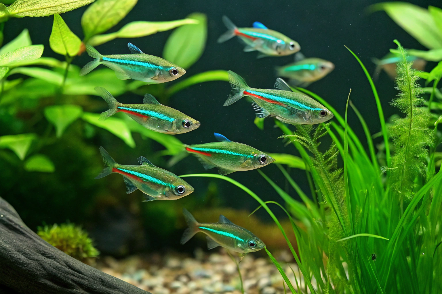 a stunning school of 15 20 green neon tetras swimm 1