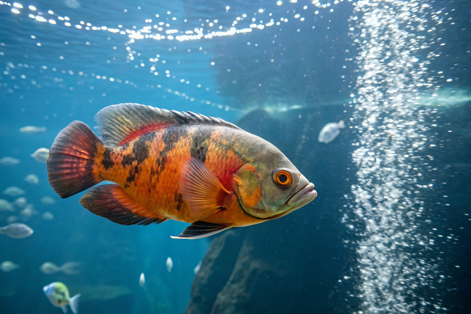 a vibrant healthy oscar fish swimming in a pristi 1