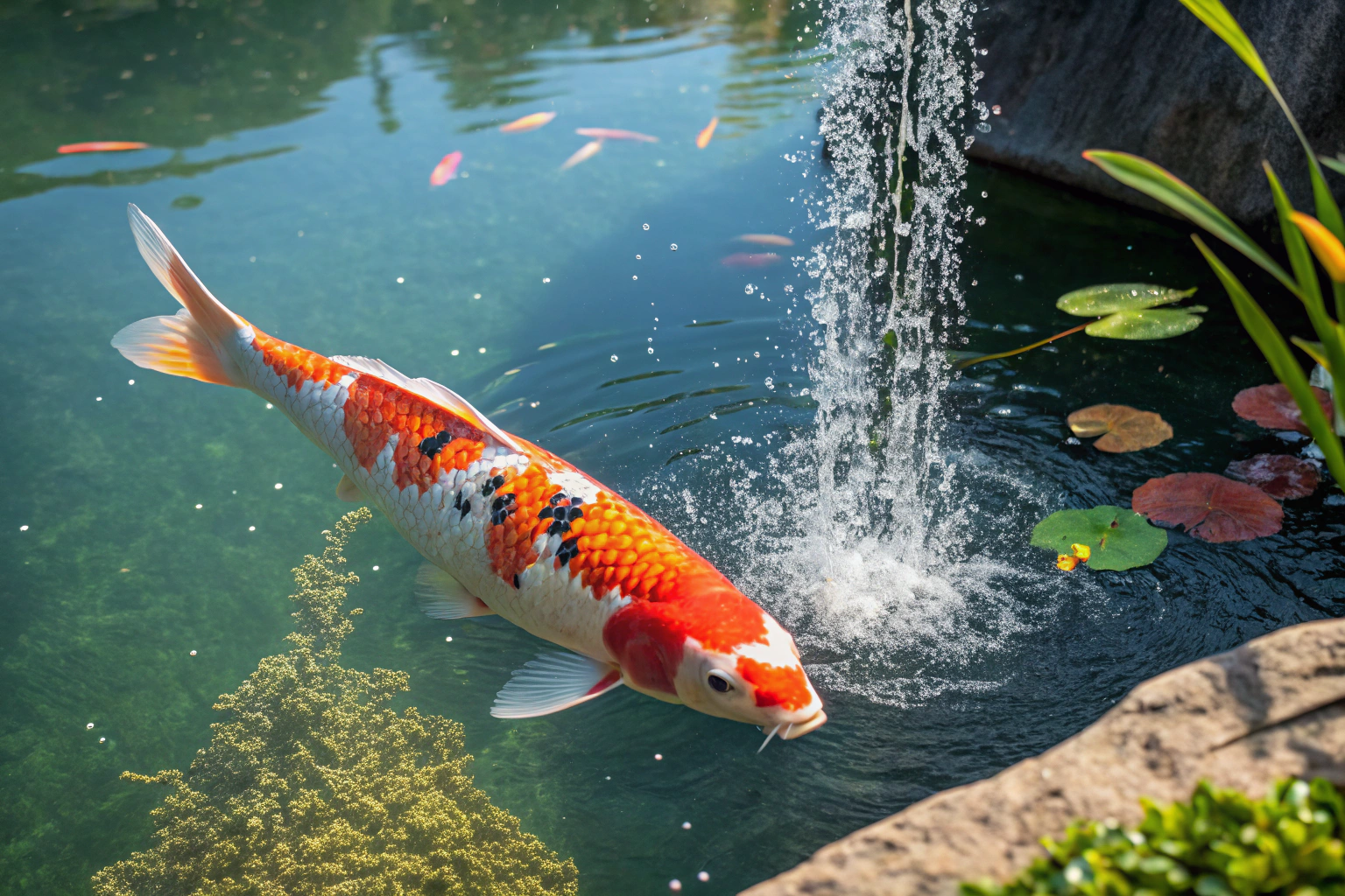 beautiful vibrant koi fish with intense orange re