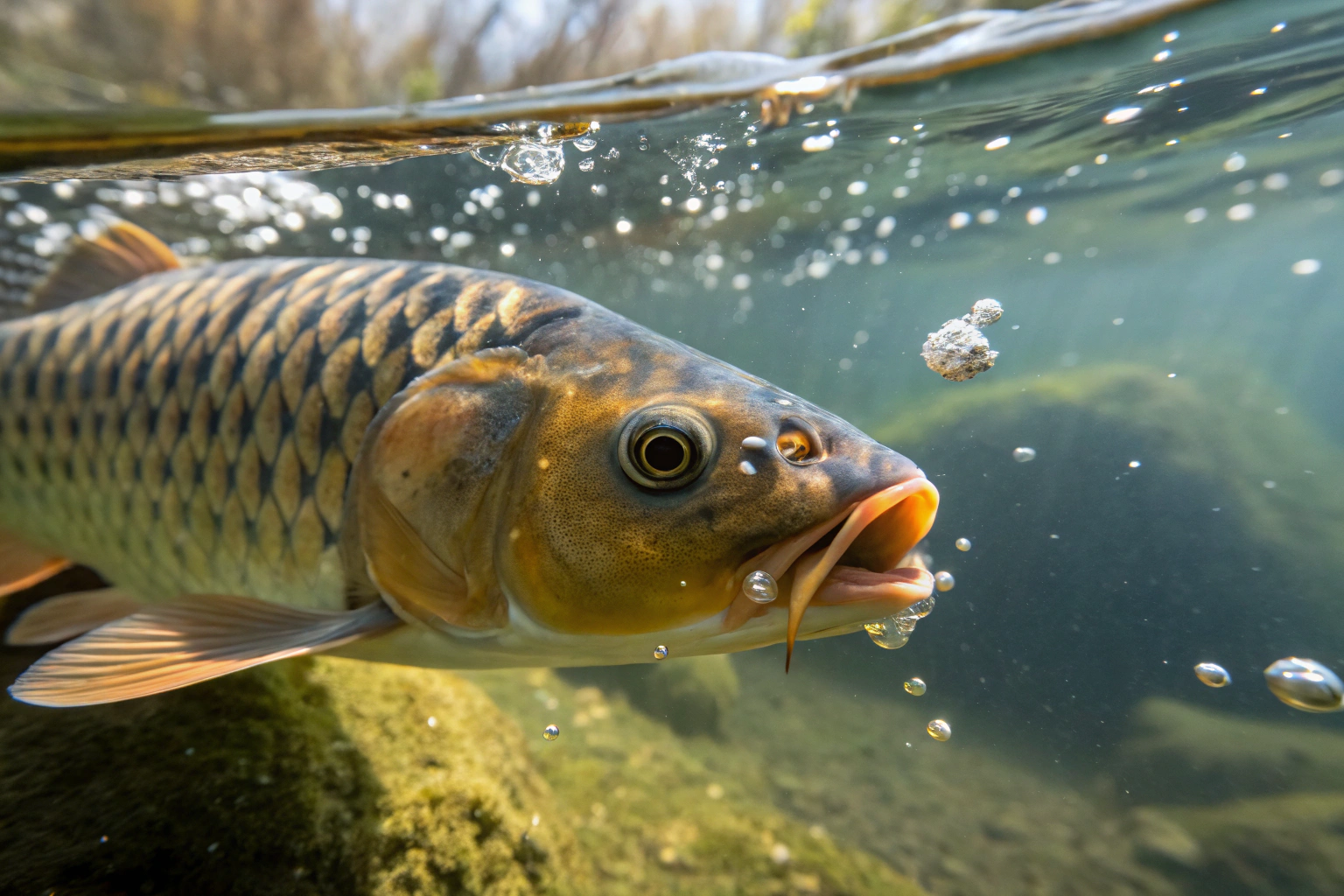 close up underwater view of a beautiful koi fish m