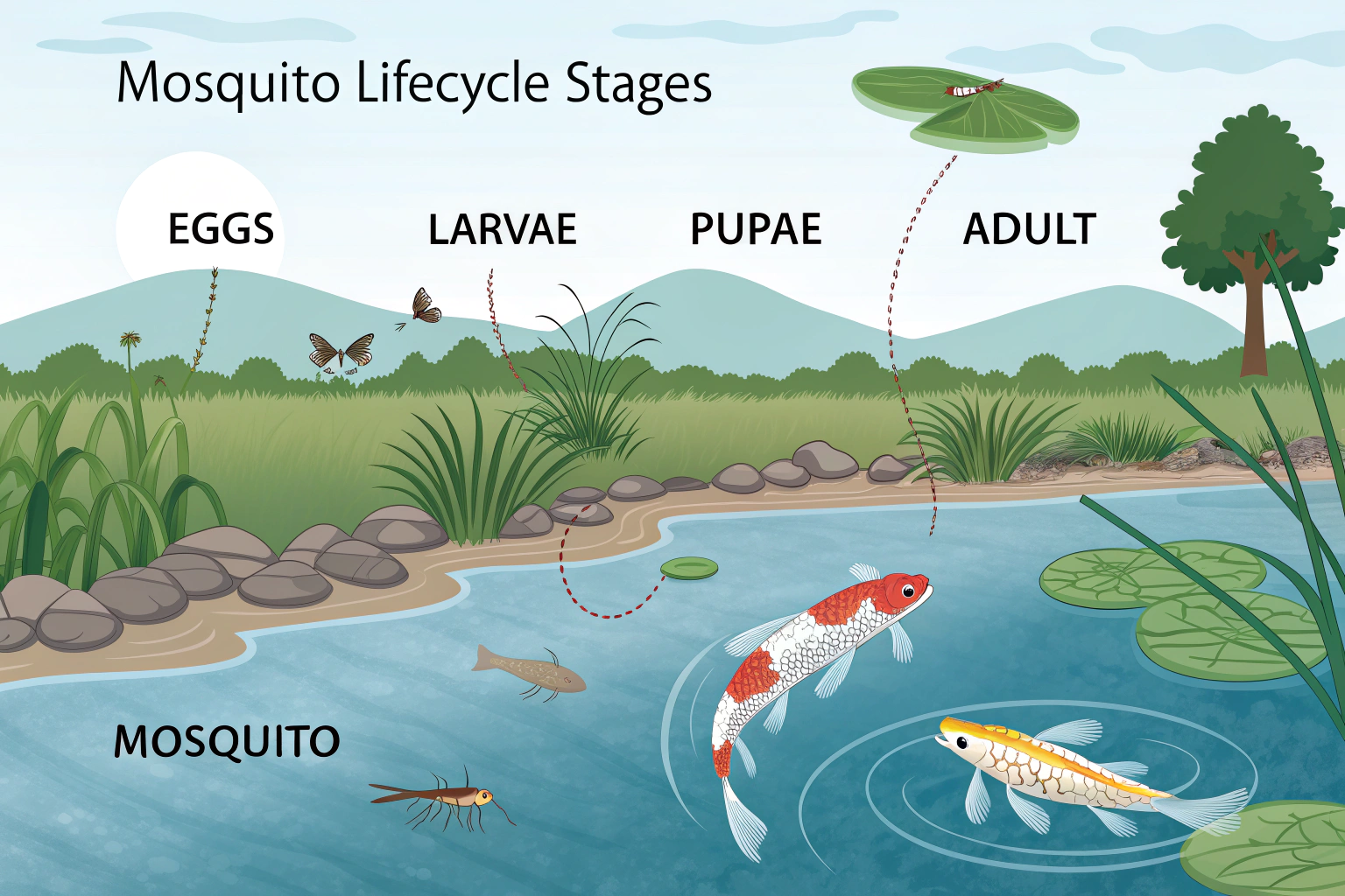 educational diagram showing mosquito lifecycle sta