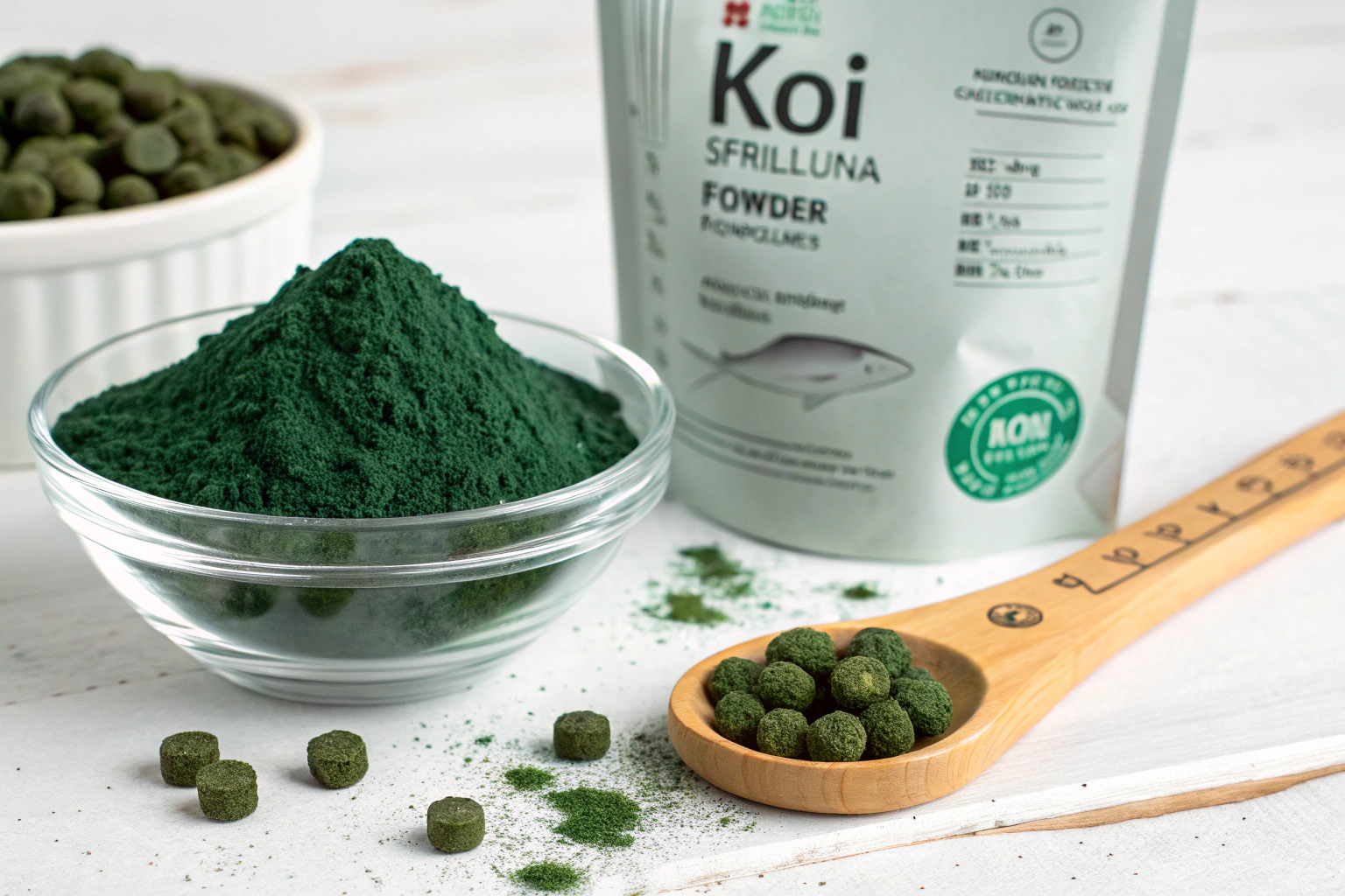 high quality spirulina powder in a clear glass bow
