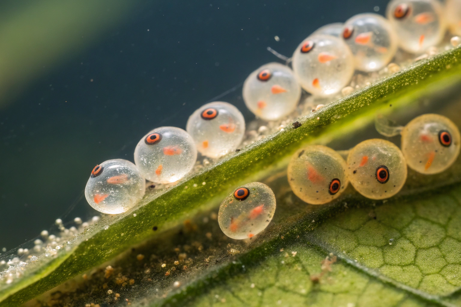 macro photography showing cherry barb eggs at diff