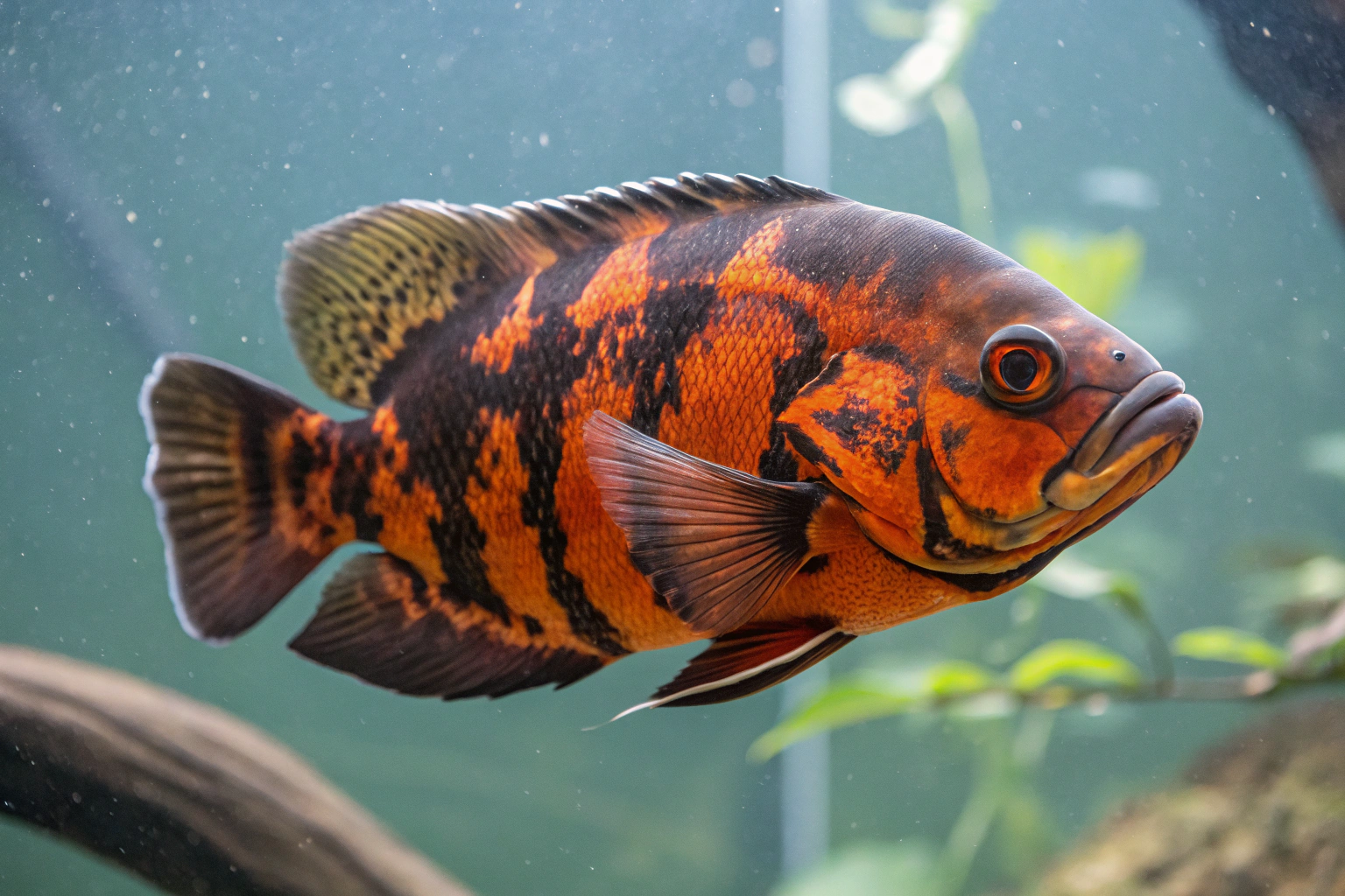 single adult oscar fish close up portrait 12 14 i 1