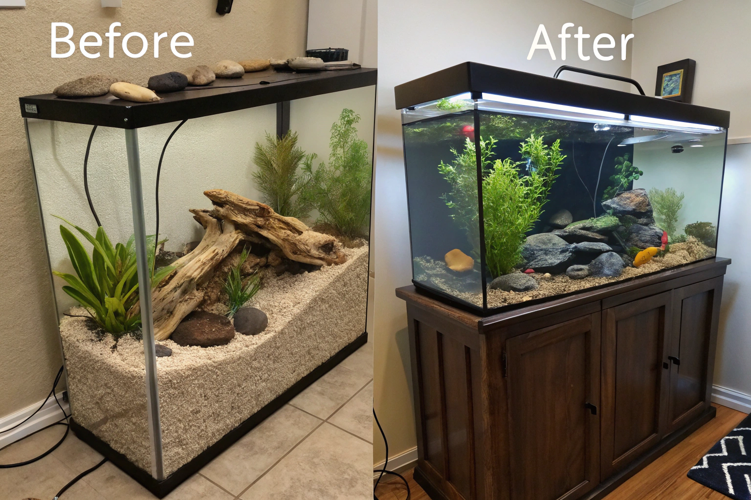 split screen comparison image showing the same aqu 1