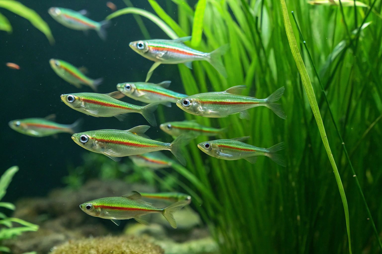 underwater shot depicting a cohesive school of at