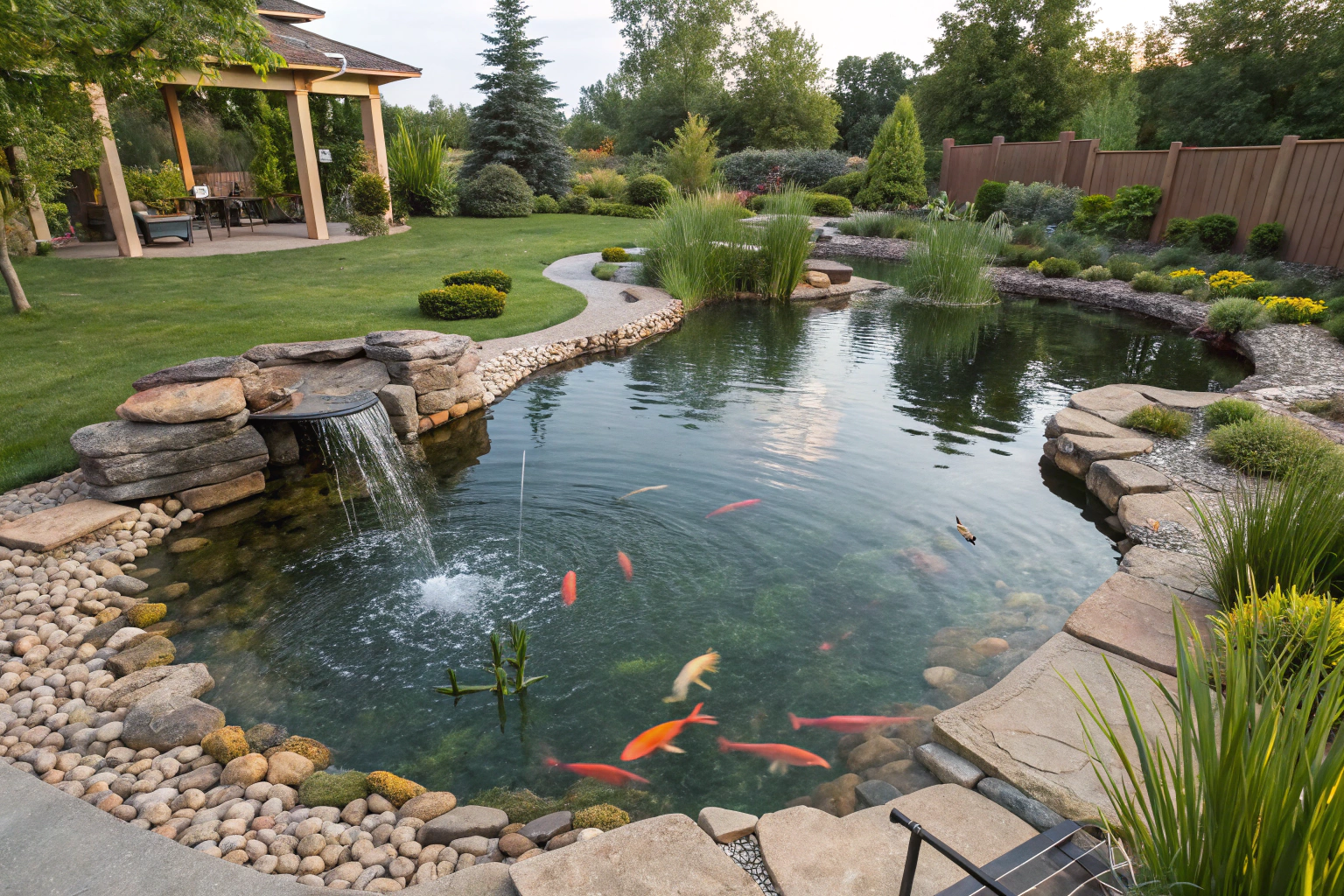 well maintained backyard pond with proper aeration